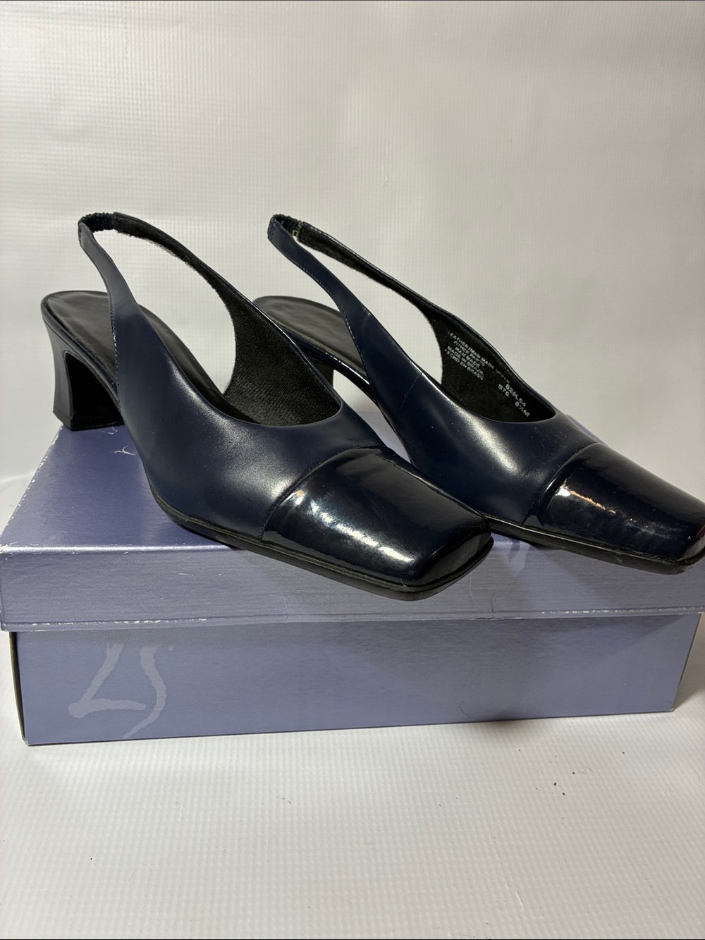Life Stride Navy Slingback Low Block Heel Pumps